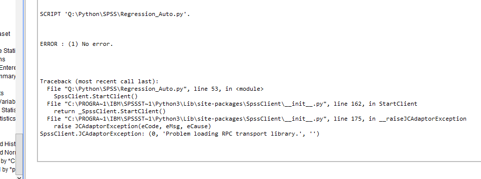 Python error in output after running python in syntax with the SCRIPT command.